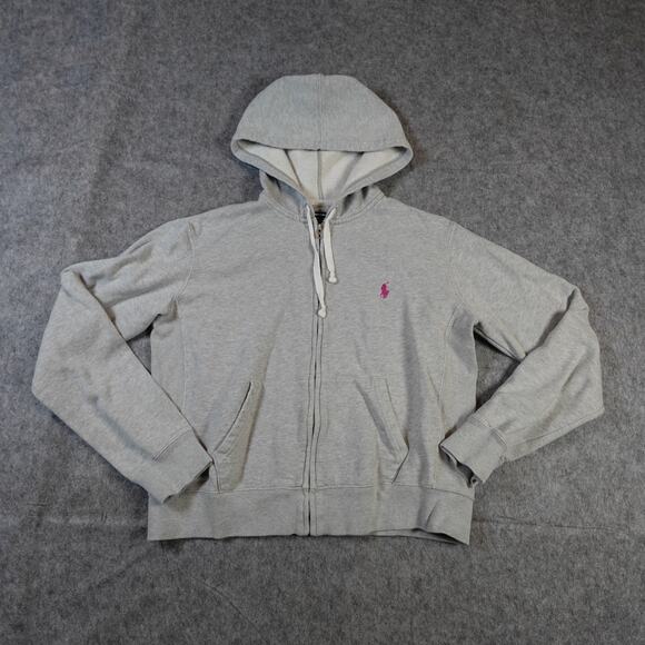 Polo Ralph Lauren Jacket Womens Large Full Zip Hooded Hoodie Gray Sport - Picture 1 of 7